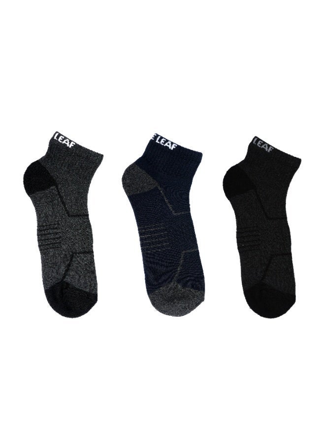 White Leaf 3 Pairs Ankle Socks Soft Cotton Terry Cushioned Moisture-Wicking Antibacterial Free Size Black, Gray and Blue - Image 4